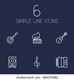 Set Of 6 Music Outline Icons Set.Collection Of Harmonica, Loudspeaker, Acoustic And Other Elements.