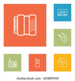 Set Of 6 Music Outline Icons Set.Collection Of Pace, Station, Record And Other Elements.