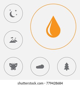 Set Of 6 Natural Icons Set.Collection Of Blob, Pinnacle, Midnight And Other Elements.