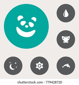 Set Of 6 Natural Icons Set.Collection Of Blob, Moth, Bear And Other Elements.