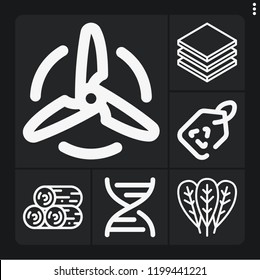 Set of 6 natural outline icons such as recyclable, turbine, wood, gmo, spinach