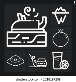 Set of 6 natural outline icons such as carpentry, glaciers, pomegranate, landslide, egg