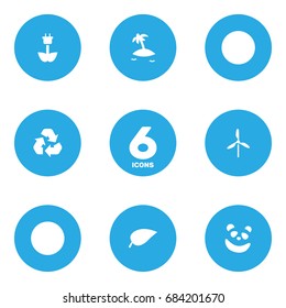 Set Of 6 Nature Icons Set.Collection Of Bear, Wind Energy, Isle Beach And Other Elements.