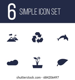 Set Of 6 Nature Icons Set.Collection Of Conservation, Foliage, Flowerpot And Other Elements.