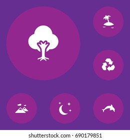 Set Of 6 Nature Icons Set.Collection Of Conservation, Isle Beach, Pinnacle And Other Elements.
