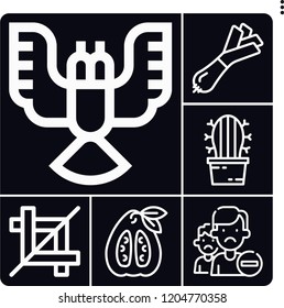 Set of 6 nature outline icons such as cactus, onion, guava, crop, deformity