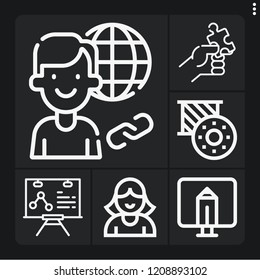 Set of 6 network outline icons such as analytics, monitor, connection, avatar, bobbin