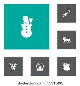 Set Of 6 New Icons Set.Collection Of Sack, Ice Person, Santa Sleigh And Other Elements.