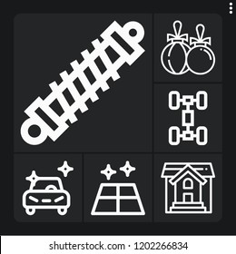 Set of 6 new outline icons such as christmas ball, house, clean car, floor, shock absorber