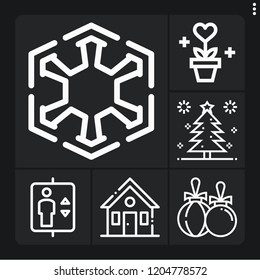 Set of 6 new outline icons such as house, christmas tree, christmas ball, elevator, sith