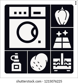 Set of 6 nobody filled icons such as potato, bell pepper, floor, sewing box, washing machine