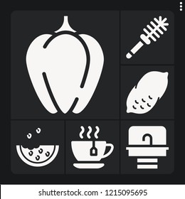 Set of 6 nobody filled icons such as watermelon, potato, bell pepper, toilet brush, sink