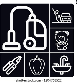 Set of 6 nobody outline icons such as bell pepper, vacuum cleaner, landslide, pliers, sink