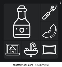 Set of 6 nobody outline icons such as melon, laptop, wine, ripper, sink