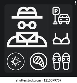 Set of 6 nobody outline icons such as kiwi, parking, invisible man, brassiere, steak