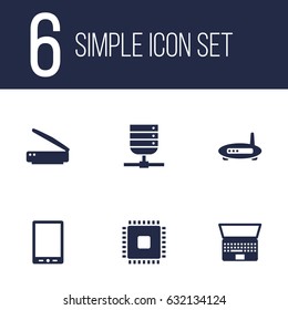Set Of 6 Notebook Icons Set.Collection Of Datacenter, Notebook, Photocopy And Other Elements.