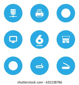 Set Of 6 Notebook Icons Set.Collection Of Datacenter, Display, Peripheral And Other Elements.