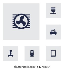 Set Of 6 Notebook Icons Set.Collection Of Amplifier, Joystick, Peripheral And Other Elements.