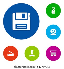 Set Of 6 Notebook Icons Set.Collection Of Joystick, Photocopy, Diskette And Other Elements.