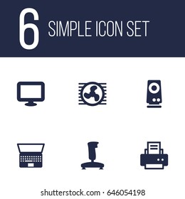 Set Of 6 Notebook Icons Set.Collection Of Amplifier, Peripheral, Joystick And Other Elements.