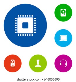 Set Of 6 Notebook Icons Set.Collection Of Laptop, Headset, Microprocessor And Other Elements.