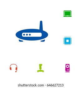 Set Of 6 Notebook Icons Set.Collection Of Joystick, Router, Laptop And Other Elements.