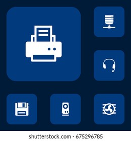 Set Of 6 Notebook Icons Set.Collection Of Headset, Datacenter, Peripheral And Other Elements.
