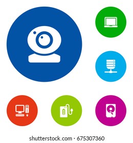 Set Of 6 Notebook Icons Set.Collection Of Laptop, Datacenter, Hard Disk And Other Elements.