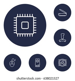 Set Of 6 Notebook Outline Icons Set.Collection Of Speaker, Cooler, Cpu And Other Elements.