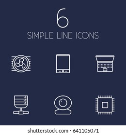 Set Of 6 Notebook Outline Icons Set.Collection Of Laptop, Tablet, Cooler And Other Elements.