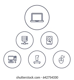 Set Of 6 Notebook Outline Icons Set.Collection Of PC, Gamepad, Notebook And Other Elements.