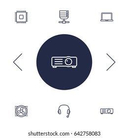 Set Of 6 Notebook Outline Icons Set.Collection Of Server, Headphone, Projector And Other Elements.