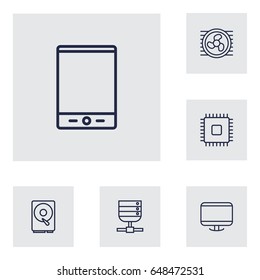 Set Of 6 Notebook Outline Icons Set.Collection Of Cpu, Cooler, Tablet And Other Elements.