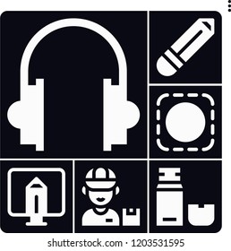 Set of 6 office filled icons such as postman, monitor, selection, pencil, usb