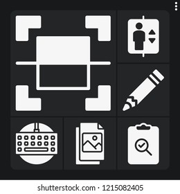 Set of 6 office filled icons such as keyboard, file, select, survey, elevator