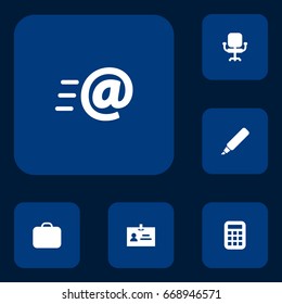 Set Of 6 Office Icons Set.Collection Of Airchair, Label, Message And Other Elements.