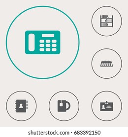 Set Of 6 Office Icons Set.Collection Of Data, Book, Date And Other Elements.