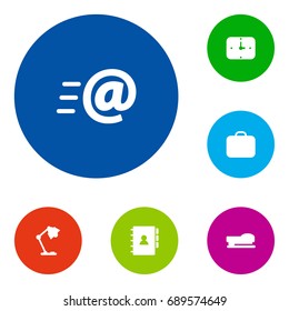 Set Of 6 Office Icons Set.Collection Of Book, Message, Case And Other Elements.