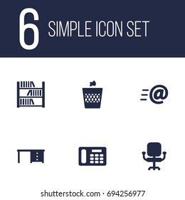 Set Of 6 Office Icons Set.Collection Of Urn, Book, Message And Other Elements.