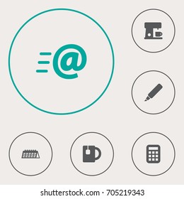 Set Of 6 Office Icons Set.Collection Of Date, Cup, Espresso And Other Elements.