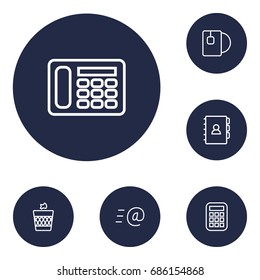 Set Of 6 Office Outline Icons Set.Collection Of Book, Calculator, Tea And Other Elements.