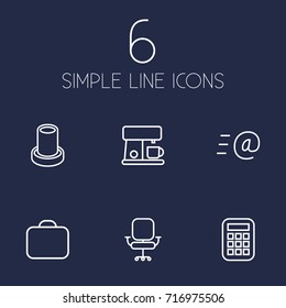 Set Of 6 Office Outline Icons Set.Collection Of Email, Calculator, Briefcase And Other Elements.