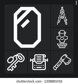 Set of 6 old outline icons such as axe, compass, statue, typewriter, mirror