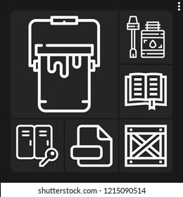 Set of 6 open outline icons such as glue, box, paint bucket, lockers, file