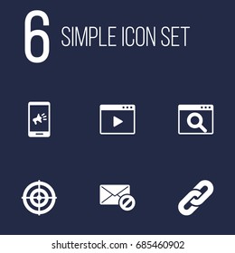 Set Of 6 Optimization Icons Set.Collection Of Magnifier, Warning, Dartboard And Other Elements.