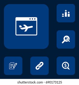 Set Of 6 Optimization Icons Set.Collection Of Author Rights, Site, Search And Other Elements.