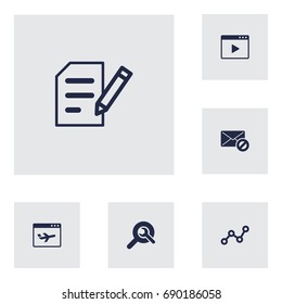 Set Of 6 Optimization Icons Set.Collection Of Movie, Resulting, Airplane And Other Elements.