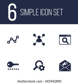 Set Of 6 Optimization Icons Set.Collection Of Announcement, Magnifier, Resulting And Other Elements.