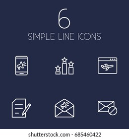 Set Of 6 Optimization Outline Icons Set.Collection Of Copyright, Block , Landing Page Elements.