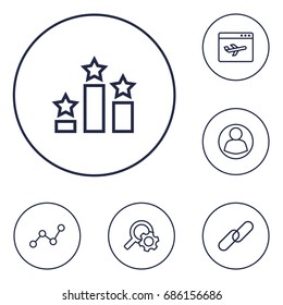 Set Of 6 Optimization Outline Icons Set.Collection Of Url, Guest, Columns And Other Elements.